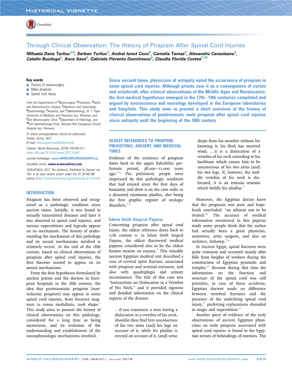 The History of Priapism After Spinal Cord Injuries