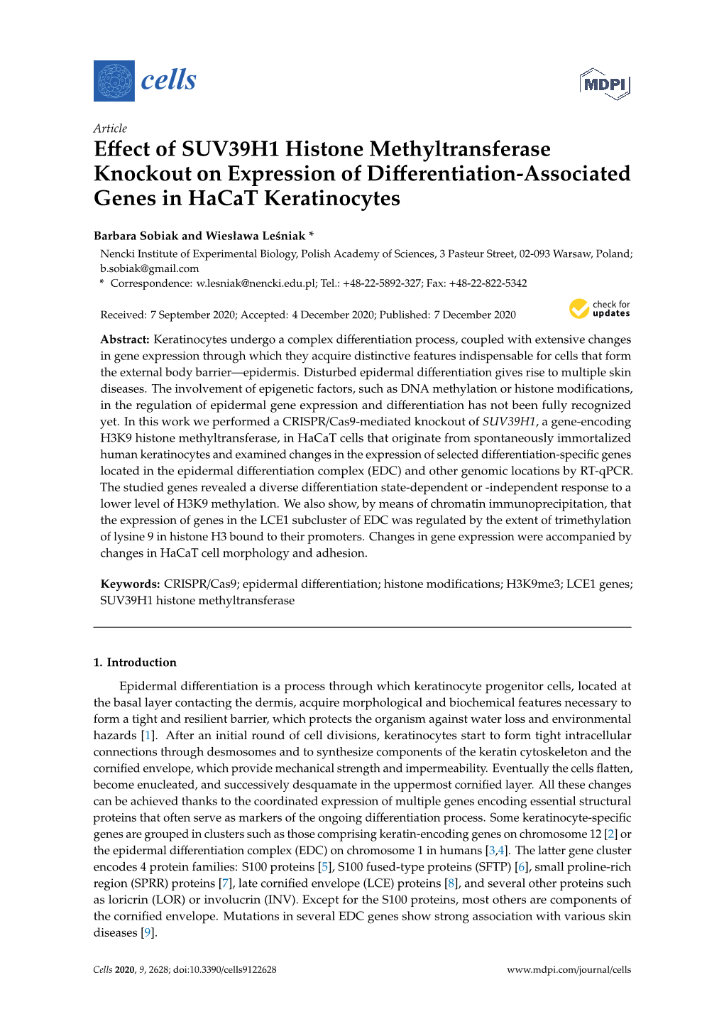 Effect of SUV39H1 Histone Methyltransferase Knockout On