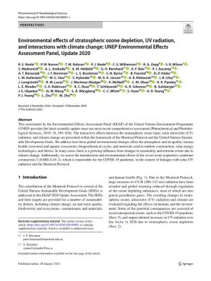 Environmental Effects of Stratospheric Ozone Depletion, UV Radiation, And