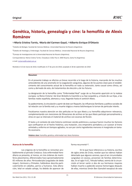 Genética, Historia, Genealogía Y Cine: La Hemofilia De Alexis Románov