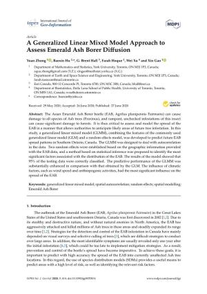 A Generalized Linear Mixed Model Approach to Assess Emerald Ash Borer Diﬀusion