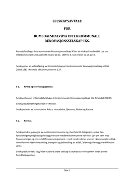 Selskapsavtale for Romsdalshalvøya