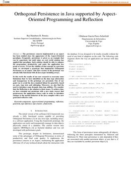 Orthogonal Persistence in Java Supported by Aspect- Oriented Programming and Reflection