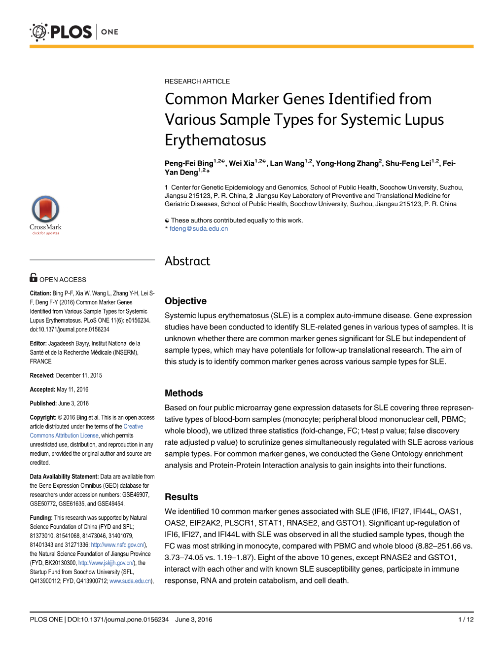 Common Marker Genes Identified from Various Sample Types for Systemic Lupus Erythematosus