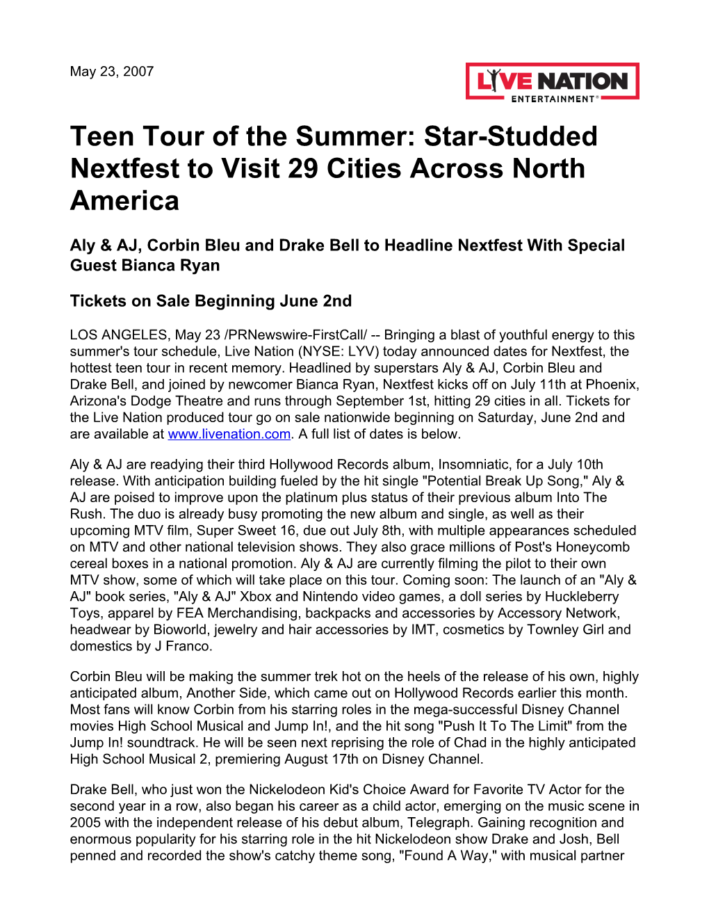 Teen Tour of the Summer: Star-Studded Nextfest to Visit 29 Cities Across North America