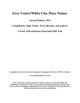 Gros Ventre/White Clay Place Names