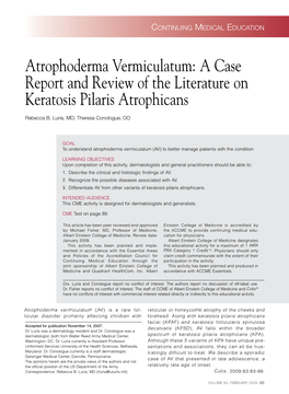 Atrophoderma Vermiculatum: a Case Report and Review of the Literature on Keratosis Pilaris Atrophicans