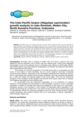 The Indo-Pacific Tarpon (Megalops Cyprinoides) Growth Analysis in Lake Siombak, Medan City, North Sumatra Province, Indonesia Zulham A