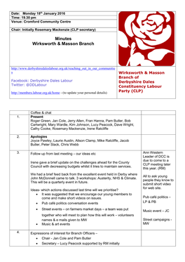 Minutes Wirksworth & Masson Branch