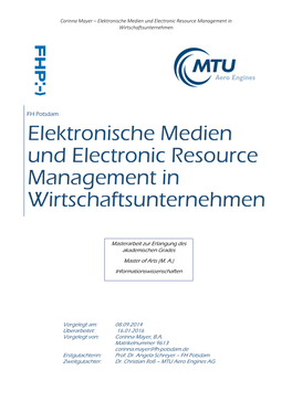 Elektronische Medien Und Electronic Resource Management in Wirtschaftsunternehmen