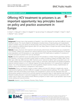 Offering HCV Treatment to Prisoners Is an Important Opportunity: Key Principles Based on Policy and Practice Assessment in Europe H