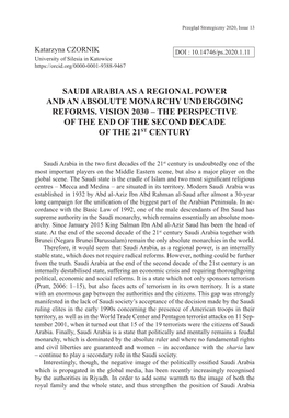 Saudi Arabia As a Regional Power and an Absolute Monarchy Undergoing Reforms