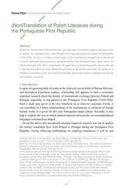 (Non)Translation of Polish Literature During the Portuguese First Republic