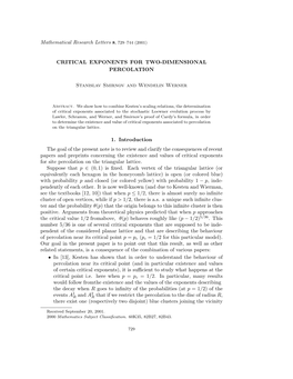 Critical Exponents for Two-Dimensional Percolation