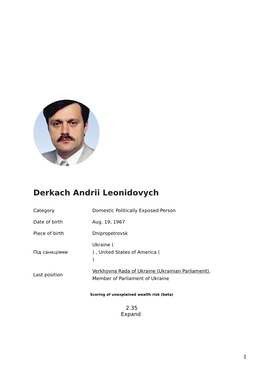 Dossier Derkach Andrii Leonidovych, Verkhovna Rada of Ukraine