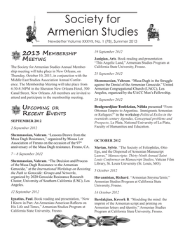 Society for Armenian Studies Newsletter Volume XXXVII, No