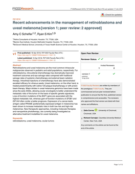 Recent Advancements in the Management of Retinoblastoma and Uveal Melanoma [Version 1; Peer Review: 2 Approved] Amy C Schefler1,2, Ryan S Kim1,3