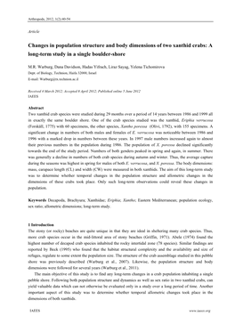 Changes in Population Structure and Body Dimensions of Two Xanthid Crabs: a Long-Term Study in a Single Boulder-Shore