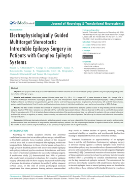 Electrophysiologically Guided Multitarget Stereotactic Intractable Epi- Lepsy Surgery in Patients with Complex Epileptic Systems