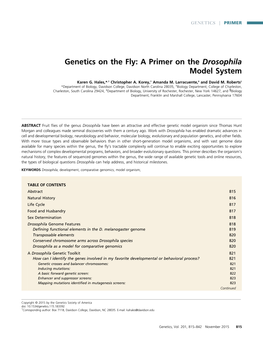 Genetics on the Fly: a Primer on the Drosophila Model System