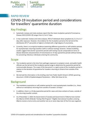 COVID-19 Incubation Period and Considerations for Travellers