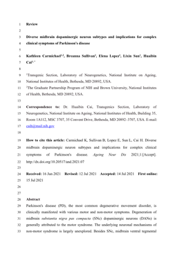 Review Diverse Midbrain Dopaminergic Neuron Subtypes And