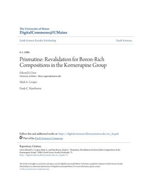 Prismatine: Revalidation for Boron-Rich Compositions in the Kornerupine Group Edward S