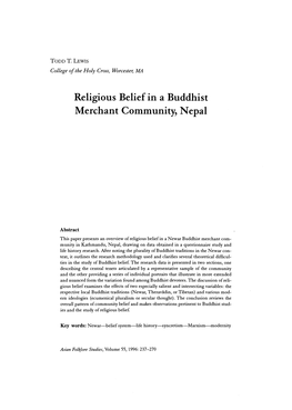 Patterns of Religious Belief in a Buddhist Merchant Community, Nepal