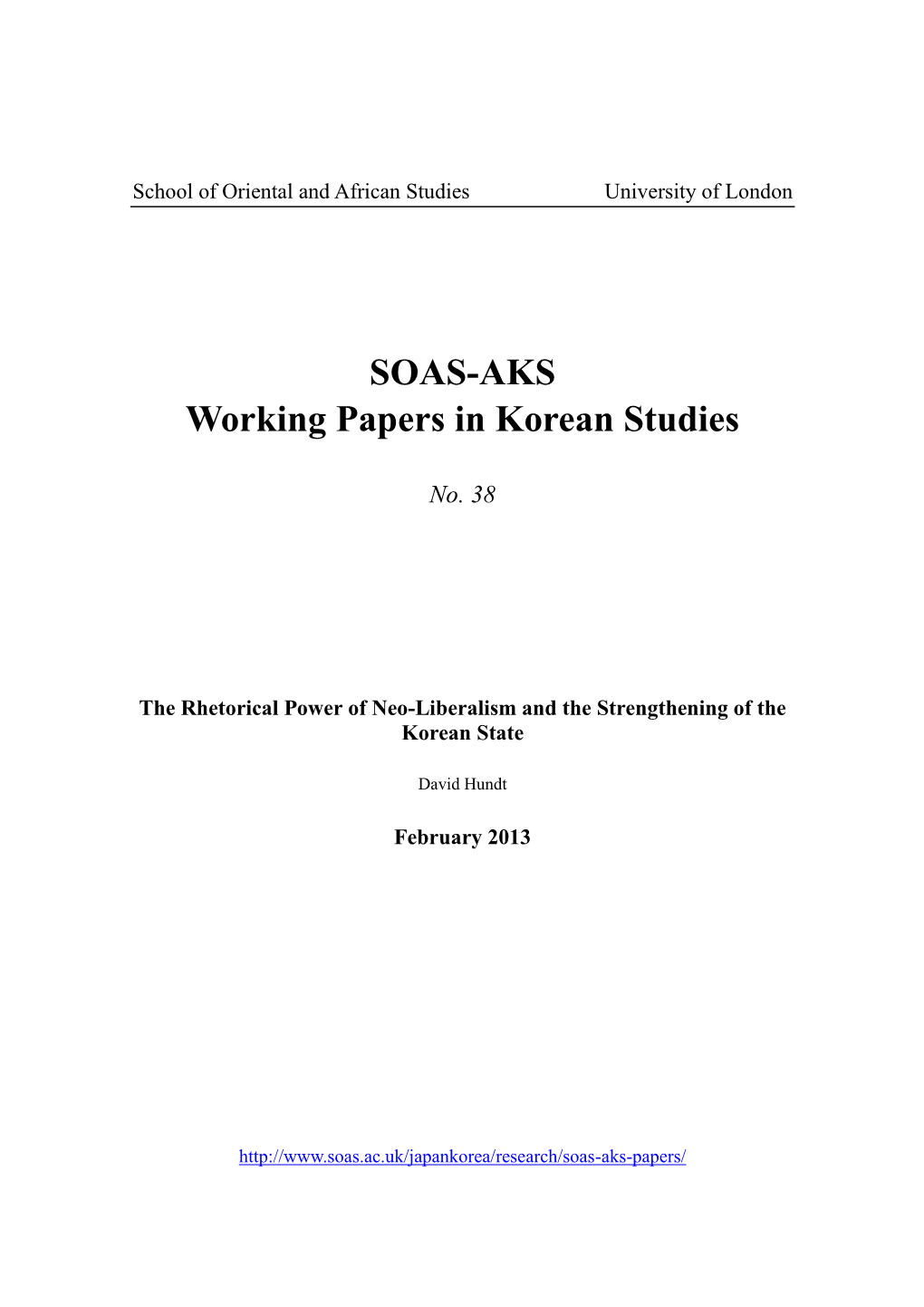 SOAS-AKS Working Papers in Korean Studies