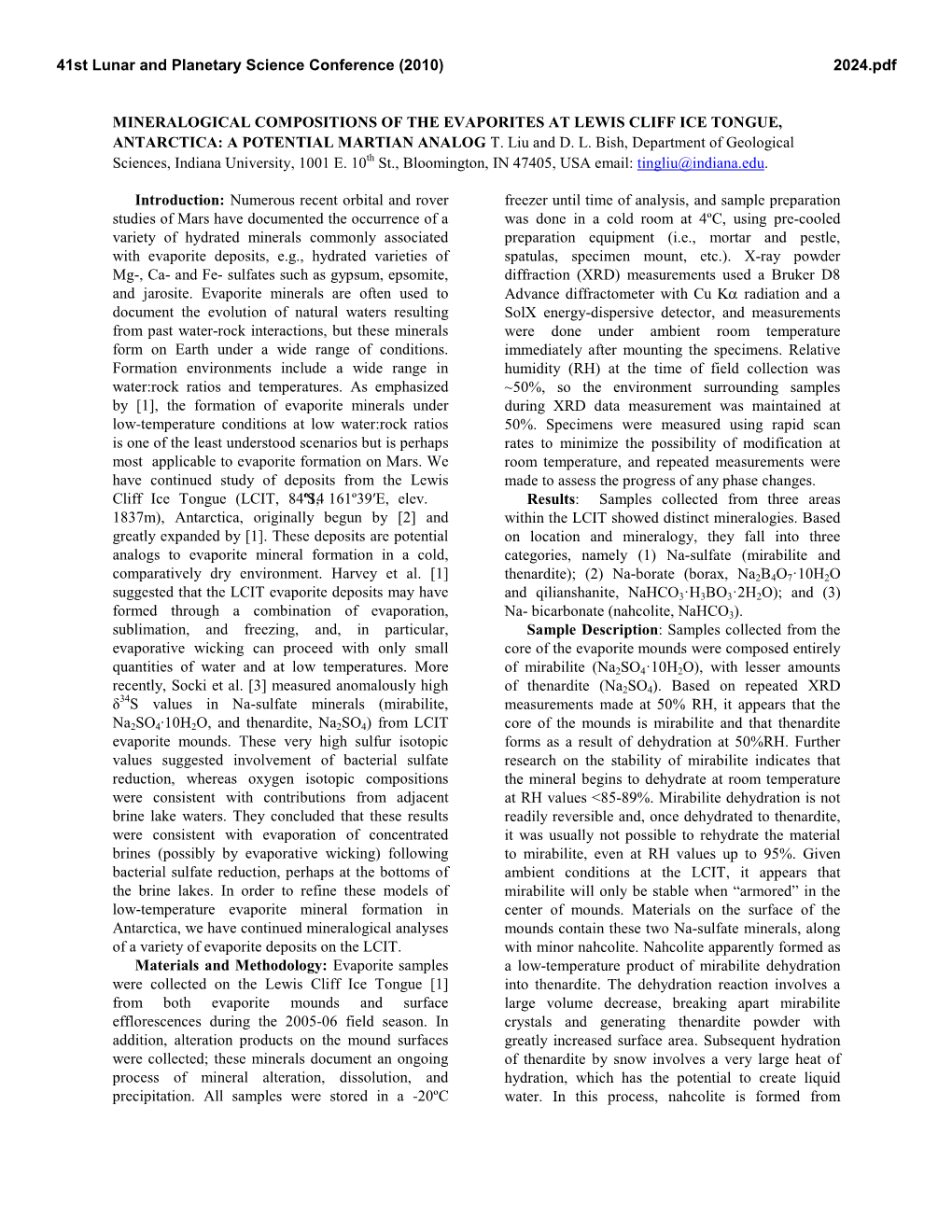 A POTENTIAL MARTIAN ANALOG T. Liu and DL