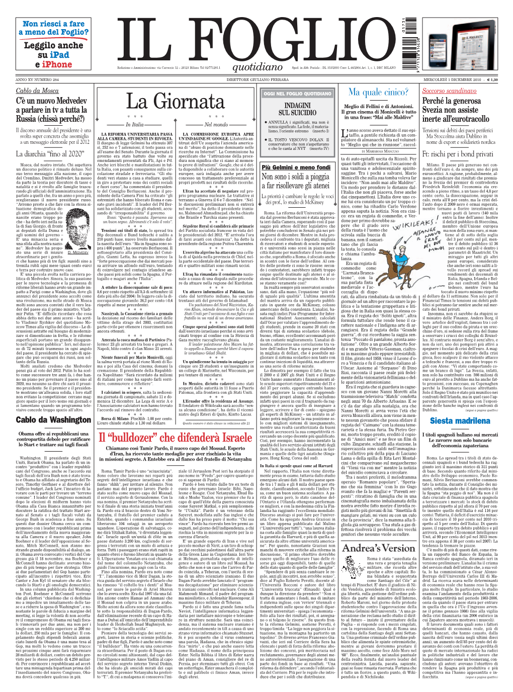 Il Foglio Quotidiano Mercoledì 1 Dicembre 2010