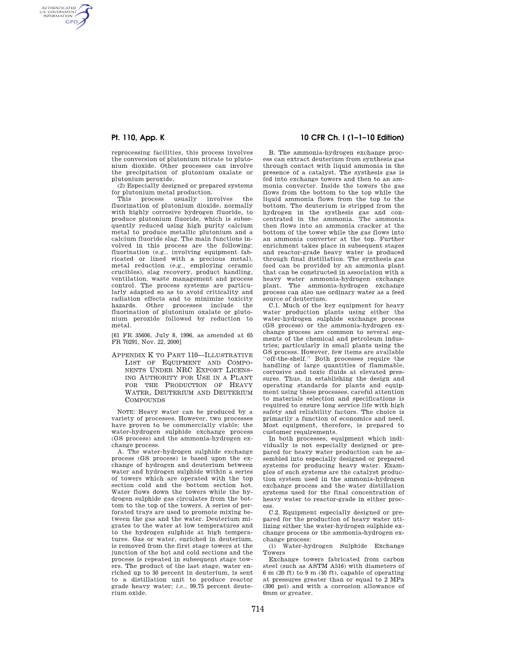 10 CFR Ch. I (1–1–10 Edition) Pt. 110, App. K