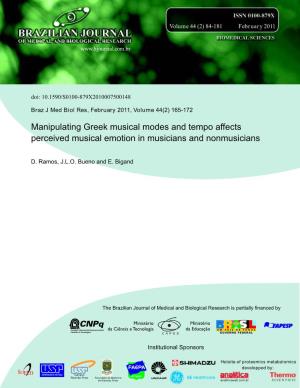 Manipulating Greek Musical Modes and Tempo Affects Perceived Musical Emotion in Musicians and Nonmusicians