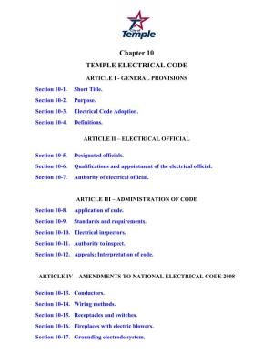 Chapter 10 TEMPLE ELECTRICAL CODE