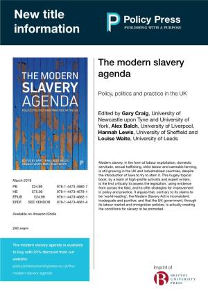 The Modern Slavery Agenda, Edited by Gary Craig