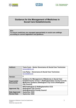 Guidance for the Management of Medicines in Social Care Establishments