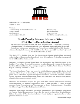 Death Penalty Fairness Advocate Wins 2010 Morris Dees Justice Award