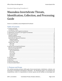 Maunakea Invertebrate Threats, Identification, Collection, and Processing Guide