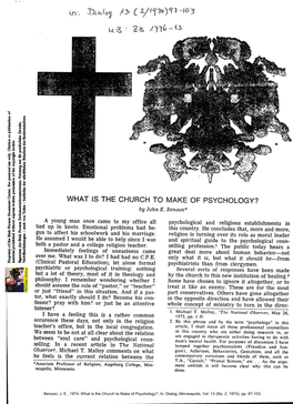 WHAT IS the CHURCH to MAKE of PSYCHOLOGY? by John E