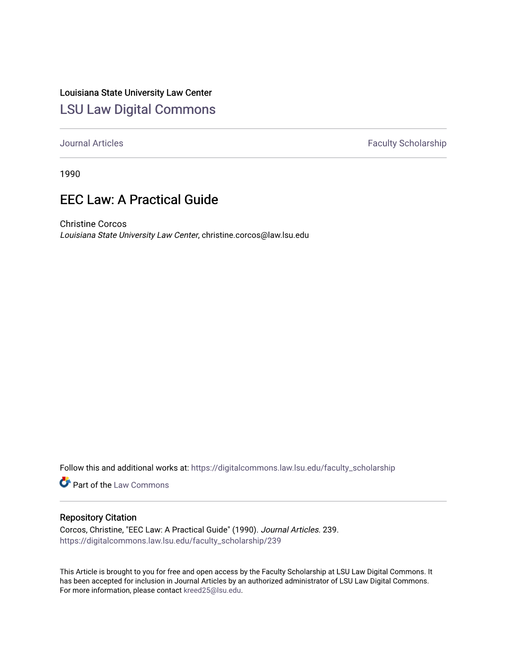 EEC Law: a Practical Guide