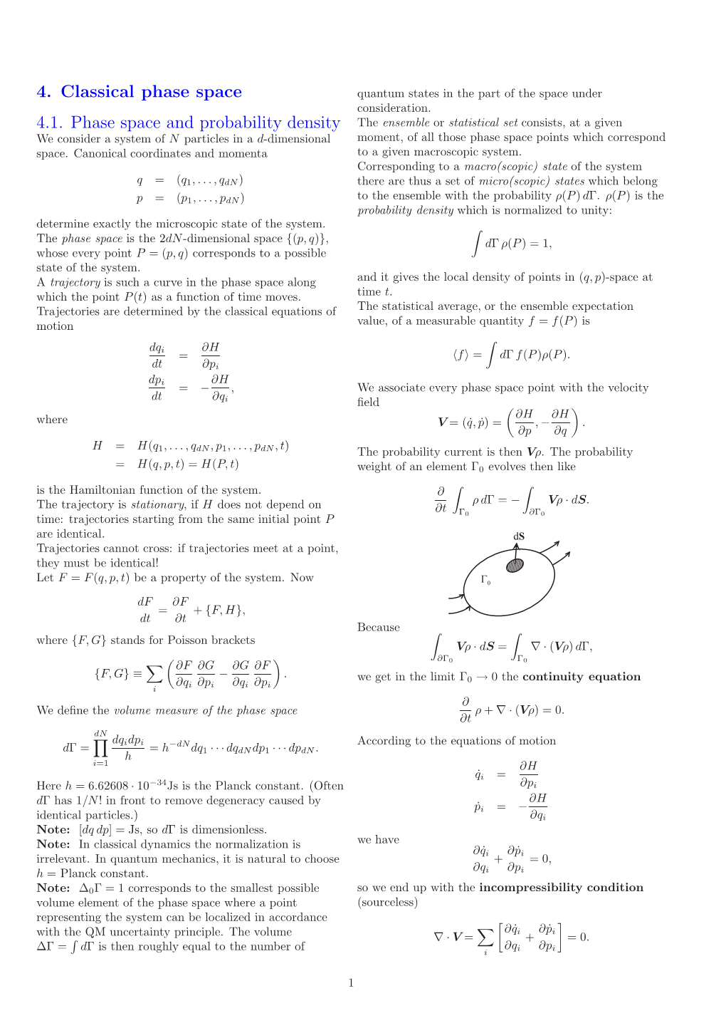 4. Classical Phase Space 4.1. Phase Space and Probability Density