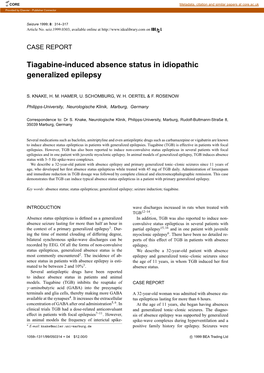 Tiagabine-Induced Absence Status in Idiopathic Generalized Epilepsy