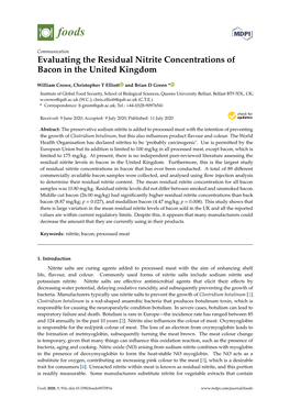 Evaluating the Residual Nitrite Concentrations of Bacon in the United Kingdom