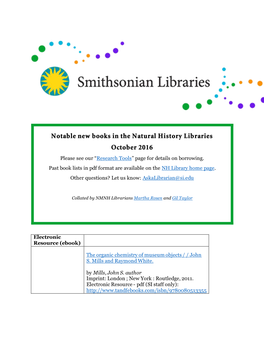 “Research Tools” Page for Details on Borrowing. Past Book Lists in Pdf Format Are Available on the NH Library Home Page