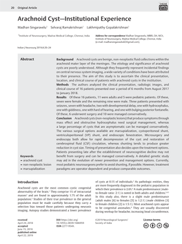 Arachnoid Cyst—Institutional Experience