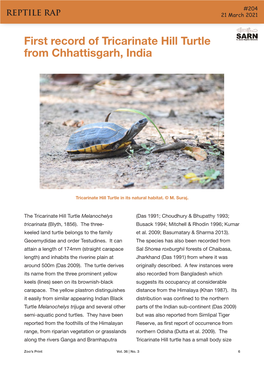 First Record of Tricarinate Hill Turtle from Chhattisgarh, India