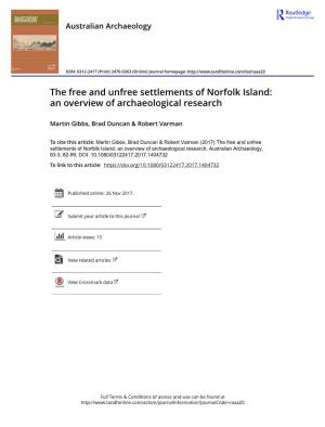 The Free and Unfree Settlements of Norfolk Island: an Overview of Archaeological Research