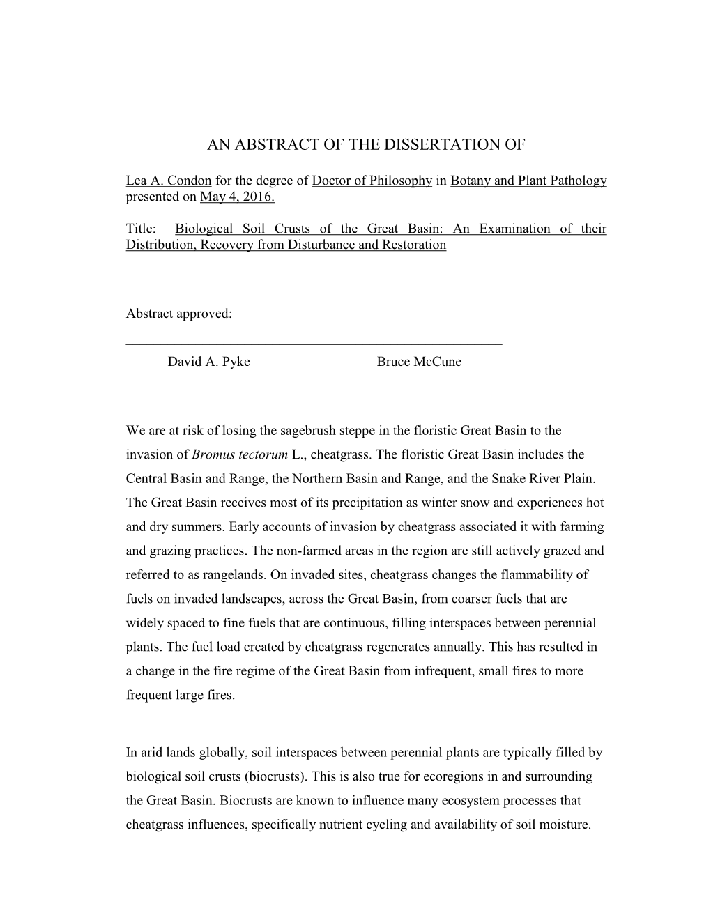 Biological Soil Crusts of the Great Basin: an Examination of Their Distribution, Recovery from Disturbance and Restoration