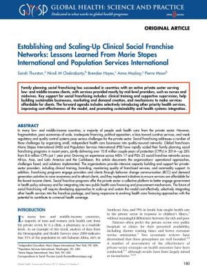 Establishing and Scaling-Up Clinical Social Franchise Networks: Lessons Learned from Marie Stopes International and Population Services International