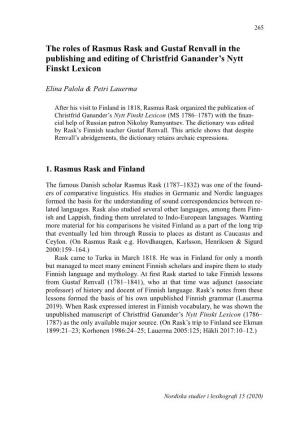 The Roles of Rasmus Rask and Gustaf Renvall in the Publishing and Editing of Christfrid Ganander’S Nytt Finskt Lexicon
